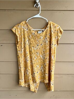 Rachel Zoe Women's 100% Linen Floral Short Sleeve Top Size M Summer Beach Modest